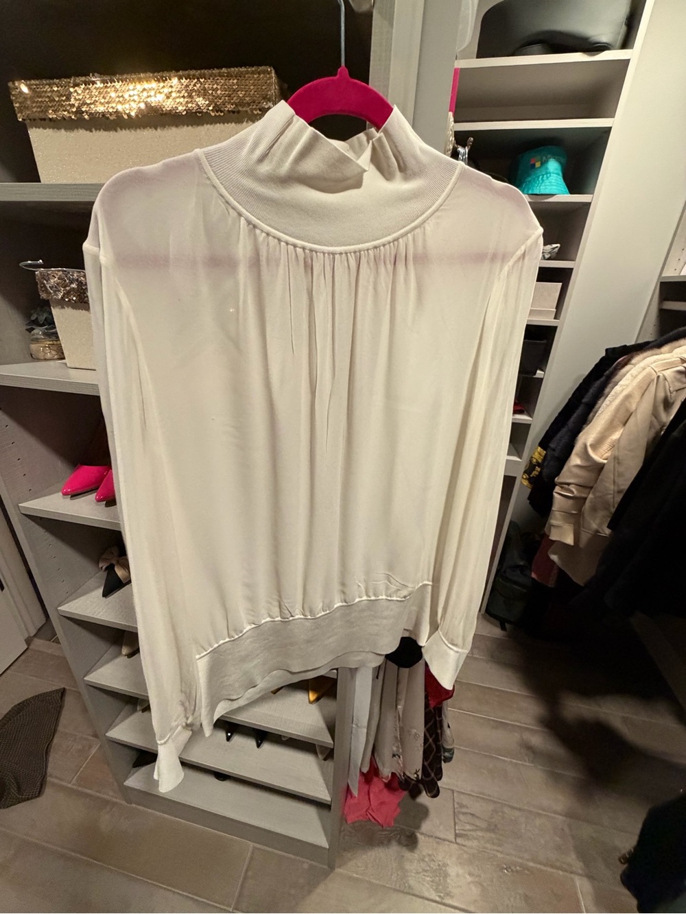 Lafayette 148 New York Cream High-Neck Long Sleeve Blouse
